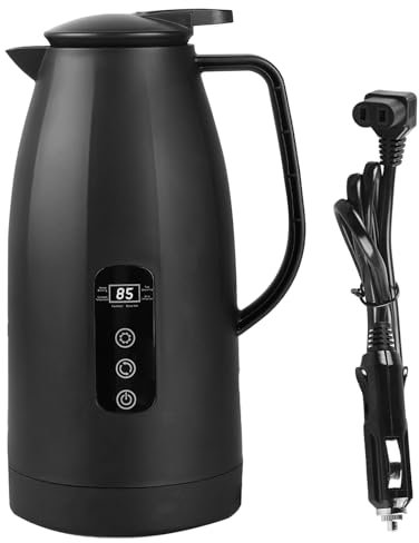 Bollitore elettrico portatile da 12 V – 24 V per auto, 1,2 litri, in acciaio inox con accendisigari da 24 Volt per acqua calda, caffè, tè, camion, viaggi, campeggio