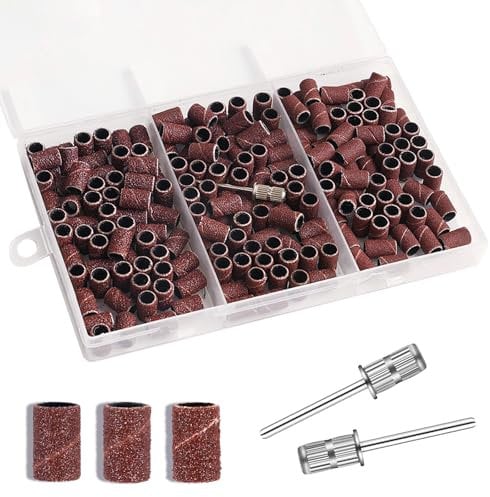 210pcs Sanding Bands for Nail Drill, 80-120-180 Grit Nail Files with Boxed, Drill Bits for Manicure Pedicure