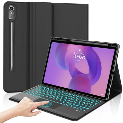 WAVATA Funda con Teclado para Lenovo Idea Tab Pro Tablet 12.7'' 2025, Teclado Español Ñ para Lenovo 12.7'' 2025, Teclado Trackpad Bluetooth Retroiluminado para Lenovo Idea Tab Pro 12.7'', Negro