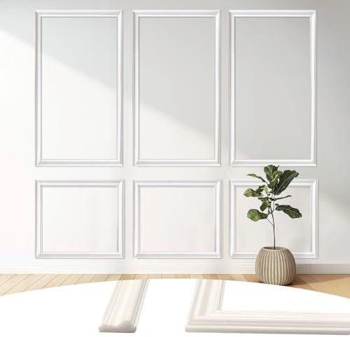 KEOHOLI 30 Pcs Peel and Stick Wall Molding Kit, Assemble Wall Molding Panels Peel and Stick Molding Trim for Walls Moulding Premade Wainscoting Panels Pre Cut Wall Molding Trim for Home Decor