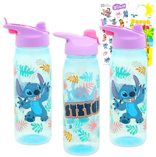 Disney Stitch Water Bottles for Girls 3 Pack - Bundle with 3 Reusable Drink Cups for Home, School, Sports, Party Favors Plus Stickers, More | Lilo and Stitch Water Bottles Set