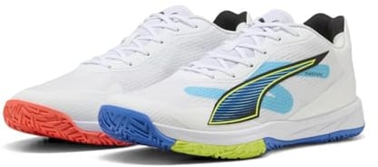 Puma Unisex Adults' Accelerate Turbo 4 Game On 10888 Handball Shoes, 26 Spring/Summer Color Puma White/Glow Red/Ultra Blue (01), 29.0 cm