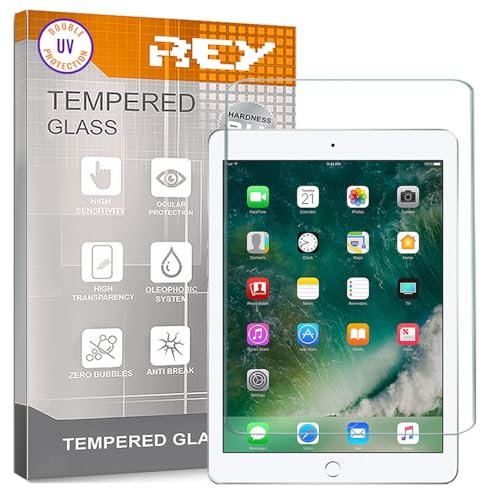 REY Protector de Pantalla para Tablet iPad 9.7 (2018) / iPad 5 Air/iPad Air 2 / iPad Pro 9.7 / iPad 9.7 (2017), Cristal con Doble Protección UV, Vidrio Templado Premium 9H+