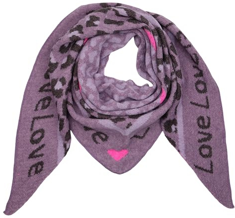 MIRROSI Dreieckstuch Damen – Kuscheliger Dreiecksschal 190x80 cm im Leo-Leopard Muster, Trendiges LEO-Design, Weich & Wärmend (Love is Love: Lila)