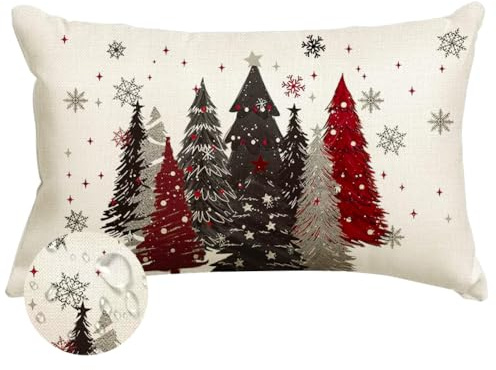 RABUSOFA Tannenbaum Kissenbezug 30x50 Outdoor Kissen Weihnachten | Wasserfest Weiß Schneeflocke Weihnachtsdeko Winterdeko Xmas Deko Weihnachtskissenbezüge Christmas Decorations Indoor