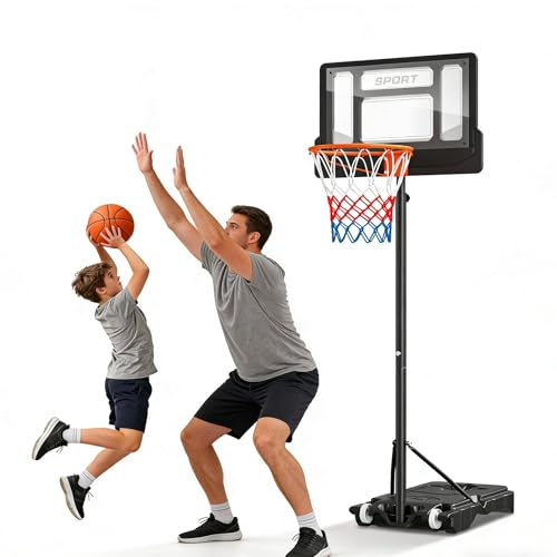Basketballkorb Outdoor für Kinder, Höhenverstellbar Basketballständer mit 76x50cm Rückwand, Rollen, Ständer, Tragbare Basketballkörbe für Jugendliche Erwachsene im Hinterhof