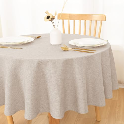 DWCN Nappe ronde, couleur sable, 120 cm, lavable, aspect lin, résistante aux intempéries, pour salle à manger, jardin, fête, mariage, maison, salon, balcon