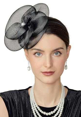 BABEYOND Perlen Fascinator Hut Damen Mesh-Blumen Pfirsichfarben | ascot, perlen, mesh-blumen, vintage-design, ideal für hochzeiten, rennen & partys, kopfbedeckung haarclip