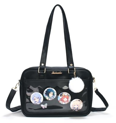HuiYStar Ita Bag Umhängetasche Kawaii Japanische Schultertasche mit Steckfach für Anime-Pins und Abnehmbarem Pompon-Charm