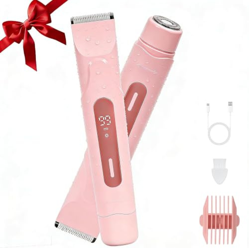 Wendict Rasierer Damen Intimbereich, Doppelkopf Intimrasierer für Frauen mit USB-C-Laden, IPX7 Wasserdicht mit LED Display für Gesicht, für Gesicht, Beine, Achseln, Damenrasierer, Ladyshaver (Rosa)