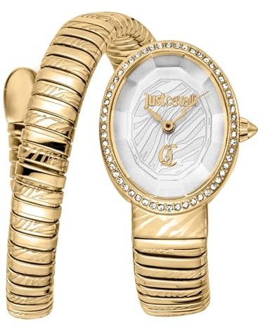 Just Cavalli Signature Snake Velina - Damen-Armbanduhr Quarz Mode Armband und Gehäuse aus Edelstahl Farbe Gold Analoges Zifferblatt Grau - JC1L353M0025