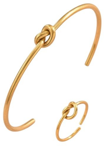 Karma NH11235012 Schmuckset Damen Knoten Gold Armreif & Ring Edelstahl vergoldet modernes Design modern elegant Geschenkidee Damenschmuck Set wasserfest hypoallergen