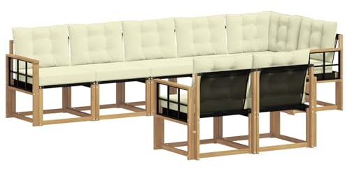 vidaXL Outdoor-Sofagarnitur mit Kissen 8 pcs Weiß und Creme, Garten Loungemöbel, modernes Ecksofa, robust Sitzgruppe, Terrassenmöbel für Komfort