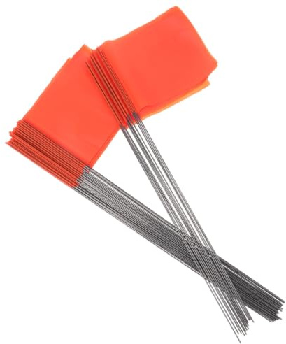 SHOWERORO 150pcs Waterproof Orange Survey Flags with Steel Wire Stakes for Outdoor Tasks and Construction Sites, Heavy Duty Sturdy Marker Flags Measuring 38x13cm, Easy Installation