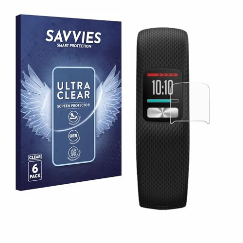 Savvies Schutzfolie für Garmin Vivofit 4 | 6 Stück Transparenter Displayschutz Made in Germany Ultra-Klar Displayschutz-Folie