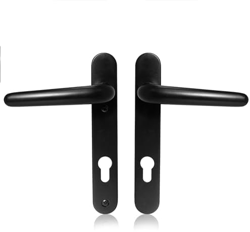 XFORT Uros Matt Black Door Handle (PZ 92mm, 122mm Screw Hole Distance, 209mm Overall) Aluminium Short Backplate, UPVC Front Door Handle