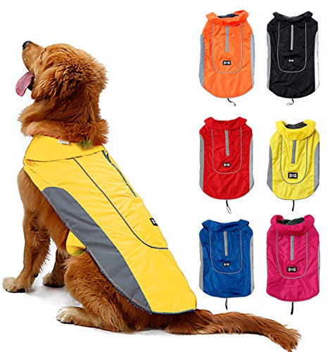 TFENG Reflektierend Hundejacke Brust 66-80cm, Rückenlänge 48cm Wasserdicht Hundemantel Warm gepolstert Puffer Weste Welpen Regenmantel mit Fleece (Größe 2XL, Gelb)