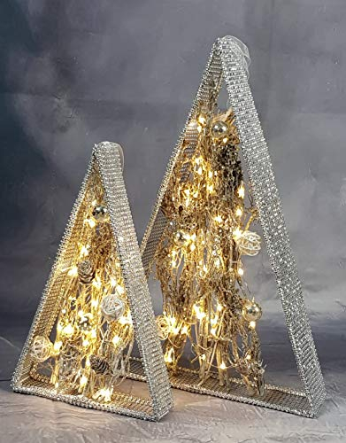 FHS Deko-Drahtpyramide mit Rattan und Perlen 30 warmweiße LED Höhe 32 cm mit Timerfunktion 6/18 h