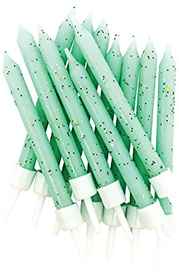 Anniversary House Pack of 12 Light Mint Green Glitter Birthday Candles with Holders, 7.5 Centimeters, Celebration Cake Decoration, AHC219