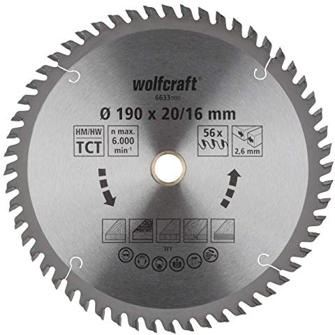 wolfcraft 6633000, Handkreissägeblatt HM, Serie orange, 56 Zähne, ø190x20/16