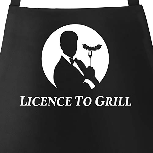MoonWorks® Grill-Schürze für Männer mit Spruch Licence to Grill lustig Parodie Baumwoll-Schürze Küchenschürze schwarz unisize