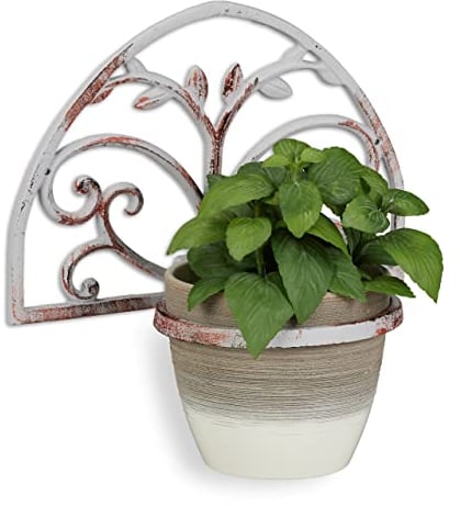 relaxdays, blanc Support pot mural, fonte, effet ancien, porte-fleurs, décoratif, Ø 14,5 cm