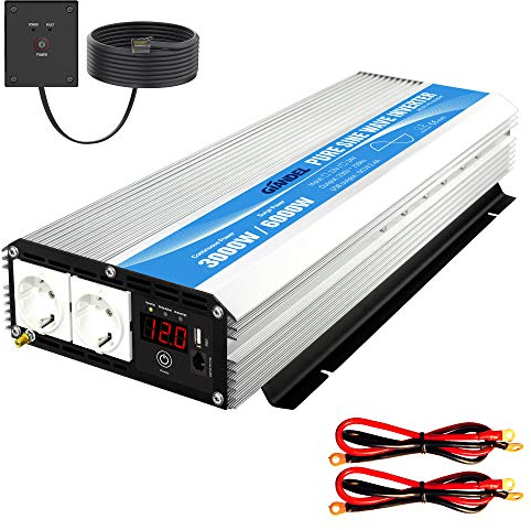 GIANDEL Inverter a onda sinusoidale pura 3000W Convertitore DC 12V a AC 220V 230V con telecomandoler prese AC doppie&Display a LED per uso home di camion RV