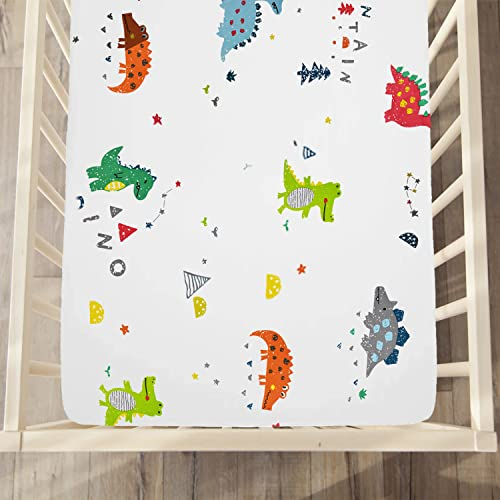 Spannbettlaken für Babybett, Ynaice Bio-Baumwolle Spannbetttuch, Bettlaken 70 × 140 cm für Kinderbett, Atmungsaktive Sanft Matratzenschoner, Baby Bettwäsche - Dinosaurier