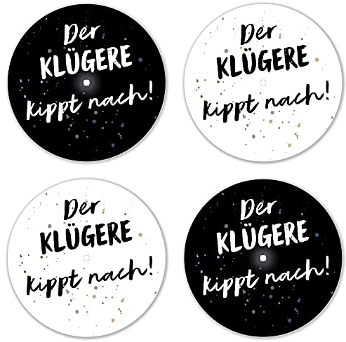 Interluxe LED Untersetzer RUND 4er Set - Der Klügere kippt nach *schwarz-weiß* - Vier leuchtende Design Untersetzer als Tischdeko, Geschenkidee, Party, humorvoll
