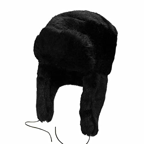 FAIRY TRENDZ LTD Russische Trappermütze mit Abzeichen Kunstpelz Uschanka Kosakenklappen Hut Warme Wintermütze Cap, Schwarz ohne Abzeichen, Einheitsgröße