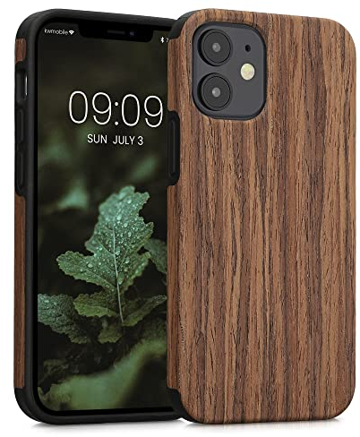 kwmobile Hülle kompatibel mit Apple iPhone 12 mini - Holz TPU Case Handy Schutzhülle - Backcover Cover Holz Maserung Braun