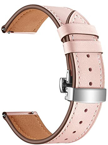 Lederarmband für Samsung Galaxy Watch 3 45mm/Galaxy Watch 46mm/Gear S3 Frontier Classic, Armband für Huawei Watch 2 Classic/3/3 pro/GT/2/3, 22mm Sport Armband für Damen Herren, Silberknopf Rosa