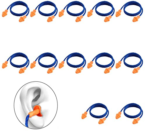 Tappi Orecchie Silicone per Dormire, Antirumore Con Filo - Inserti Auricolari per Tiro, Russare, Nuoto, Protezione Dell'udito - 12 Pezzi