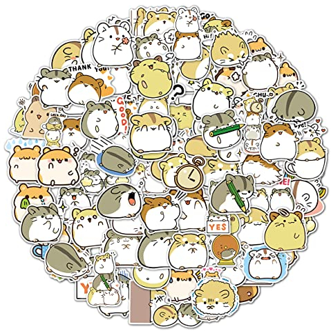 Hamster Aufkleber, Süße kawaii Wasserdicht Vinyl Stickers für Laptop Wasserflasche Skateboard Auto Motorrad Fahrrad Gitarre PS4 Gepäck Koffer Scrapbook Phone Pad [100 Stück]