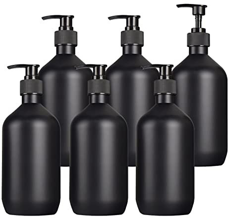 ZEOABSY 6 Stück Leere 500 ml Gefrostet Kunststoff Schwarz Seifenspender, 300ml Lotionspender Flasche mit Gelspender Pumpflasche zum befüllen für Shampoo Badezimmer Hotel Lotion, Gel