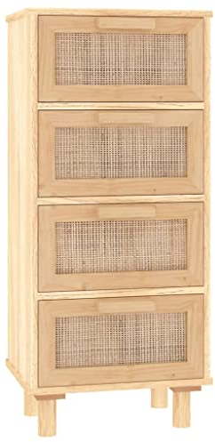 vidaXL Sideboard mit Schubladen Schrank Anrichte Beistellschrank Kommode Schubladenschrank Braun 40x30x90cm Massivholz Kiefer Natur-Rattan