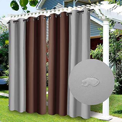 ele ELEOPTION Tende da Esterno Tenda da Sole per Esterno, Impermeabile con Anelli Oscurante Termiche per Verande Giardino Cortile Balcone, Cuciture Castagna Grigio Chiaro, 2 Pezzi / 132 x 213 cm