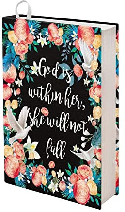 Rnyleeg Dehnbarer Stoff-Bucheinband für mittelgroße bis Jumbo-Schulbücher, Hardcover, Lehrbücher, passend für die meisten Bücher, mit Aufschrift God is Within Her She Will Not Fall