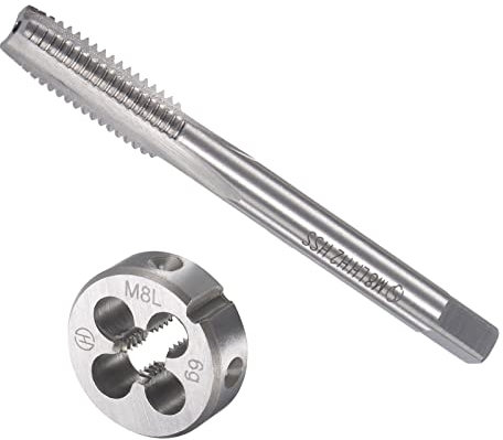 QUARKZMAN M8 x 1.25mm Metrico Sinistro Mano Filetto Maschiatura e Rotondo Matrice Set x 1 Set Alta Velocità Acciaio per Elaborazione Ferramenta Strumento