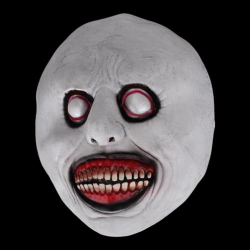 KATELUO Halloween Maske,Halloween Masks Horror Teufel Lächelt Horror,Latex Halloween Maske,Scary Maske,Horror Maske,Halloween Maske Horror,Gut für Halloween, Maskerade, Weiß