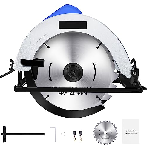 Mini Scie Circulaire avec Lame de scie 1PCS 185mm, Scies Circulaires Électriques à Moteur en Cuivre Pur de 5000TR/min avec Guide LaserPpour les Coupes de Bois, de Métal Tendre