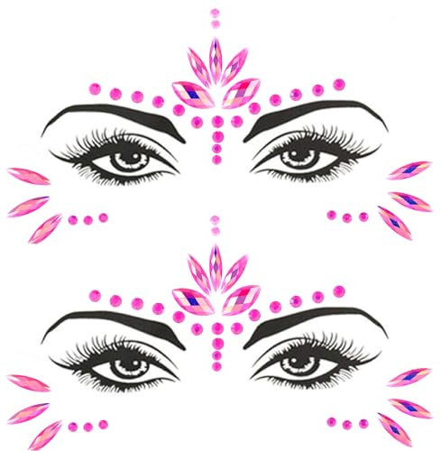 Pierres précieuses en forme de visage de sirène pour femme, festival, carnaval, fête, EDC, costume de cosplay, maquillage du visage, pierres précieuses scintillantes (rose)