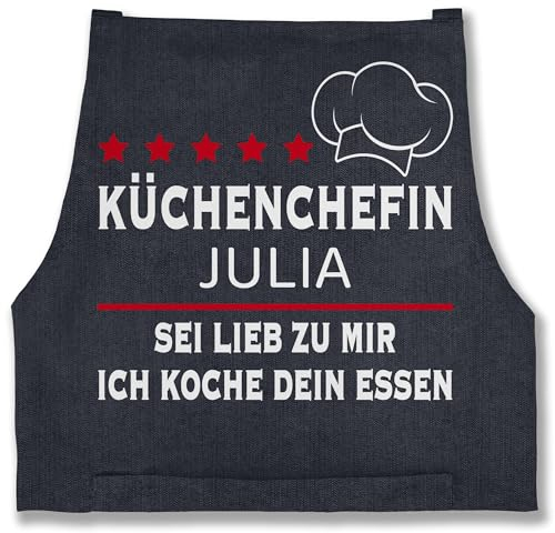 Schürze - Kochschürze Damen Frauen - Küchenchefin mit Name | Sei lieb zu mir ich koche dein Essen | Chefköchin - 85x69 - Jeans Blau - schürzen kochen kochschuerze koch kochschürzen