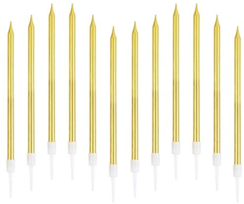 Candeline Compleanno Particolari 12 Pezzi Candele Metalliche Lunghe Sottili Decorazioni Torta (ORO)