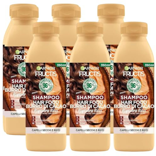 Hair Food Shampoo für trockenes und lockiges Haar, reinigt, nährt, Anti-Frizz, regeneriert Locken, Kakaobutter, 350 ml (6 Stück)