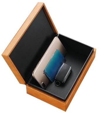 Shkalacar Autoschlüssel Faraday Box, Leder RFID Schlüsselkasten mit Strahlenschutz und ETC/NFC/RFID Blockierung Funktion, Anti Diebstahl Signalblockierkäfig für Schlüsselanhänger Telefon (Gelb)