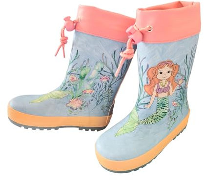 maximo Mittelschaft Gummistiefel mit Stulpe aus Naturkautschuk Motiv: Meerjungfrau Pastelltöne (Meerjungfrau Pastell, EU Schuhgrößensystem, Kleinkind, Numerisch, M, Gr. 31…