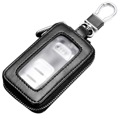 JNNJ Pochette En Cuir Pour Porte-Clés De Voiture, Protection Du Trousseau De Clés De La Voiture étui à Fermeture éclair, Sacoche Universelle Pour Porte-Clés Voiture Avec Un Crochet En Métal(Noir)