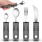 PTSBENCO Easy Grip Cutlery Set of 4 Gray Disability Aids with Knife Fork Spoon Large Wide Handled Arthritis Hands Aids Cutlery Adaptive Eating Drinking Utensils for Disabled People Elderly Parkinson