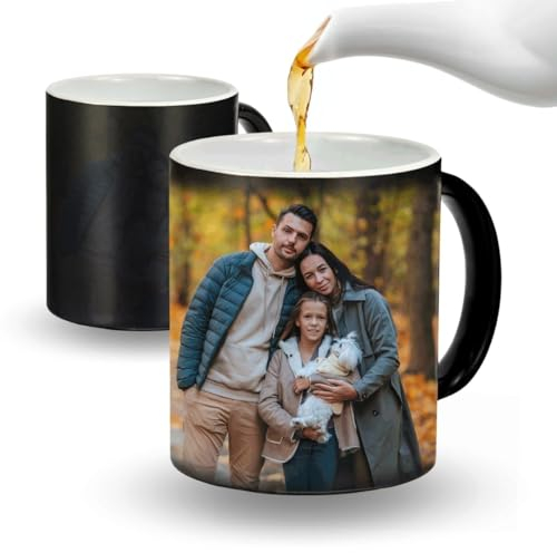 DEREGALOOS Taza Mágica Personalizada con Foto. Tazas de Cerámica Personalizadas con Imagen. Regalo Original Personalizado para Pareja, Amigos, Padres, Hijos. Regalos de Cumpleaños y Aniversarios